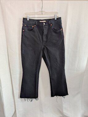 Levis Black Ribcage Crop Flare Jeans Premium Denim W31 L26 Classic Casual